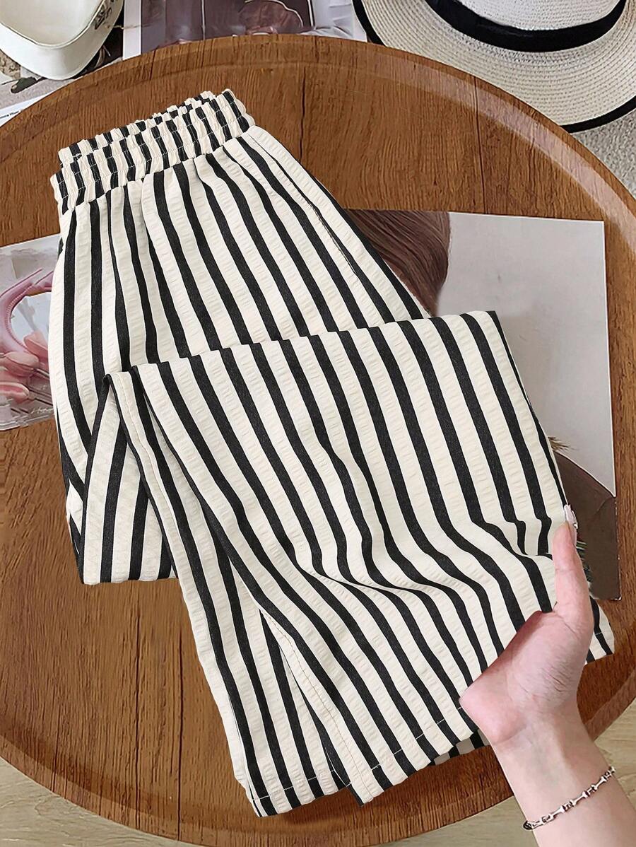 Rusticease 女士松紧腰条纹阔腿宽松休闲裤 - 彩色 - 查看 1