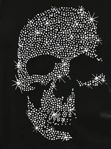 INAWLY 女士休闲水钻骷髅印花圆领背心 - 黑色 - 查看 5