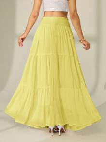 SHEIN Tall Damen einfarbiger Skirt mit geraffter Taille und Rüschensaum in Gelb - Gelb - Übersicht 2