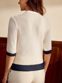 Vintamour 复古优雅女式休闲优雅学院风撞色条纹结领套头衫女士早午餐开学假期女士秋季女士教师可爱上衣女士外出上衣女士秋季办公室女士西部工作女士女士工作教师衬衫可爱衬衫女士节日教堂女士圣诞节机场女士 - 杏色 - 查看 5