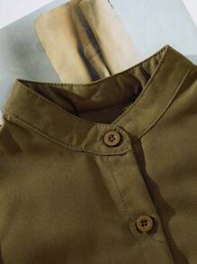 SHEIN 2 件套年轻女孩无袖纽扣上衣和中长裙套装，橄榄绿，舒适休闲时尚 - 粉色 - 查看 3