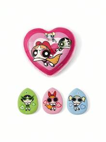 THE POWERPUFF GIRLS X SHEIN 4 件套可爱花朵、泡泡、毛茛图案化妆海绵套装，包含 1 个天鹅绒粉扑、3 个手指粉扑，适用于各种化妆品、飞天小女警、泡泡、花朵、毛茛、友谊、爱情 - 彩色 - 查看 8