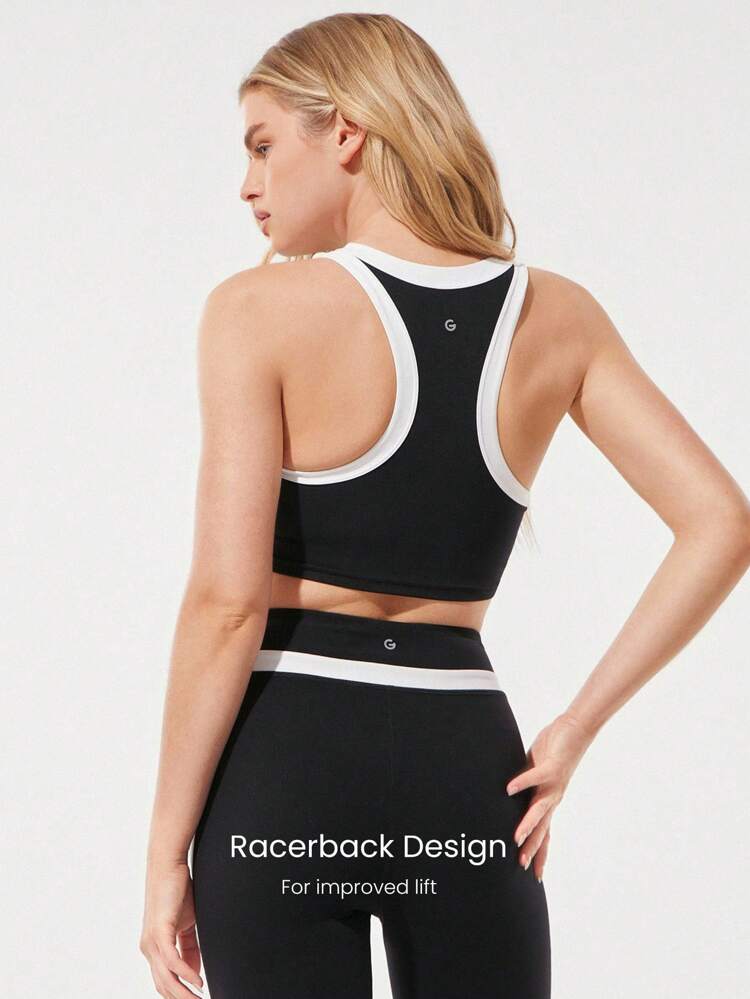 FeatherFit™ Bold Glow Soft Sweat-Wicking Stretchy Contrast Color Trim Removable Cups Wide Edge Racerback Cropped Tank Top Low-Impact Yoga Pilates Studio Gym Daily Active  Spring Summer