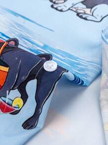 Genlund Men's Casual Vacation Tropical Dog Print Short Sleeve Shirt - Baby Blue - View 4
