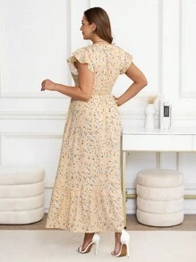 SHEIN Clasi 加大码休闲度假碎花连衣裙 - 黃色 - 查看 2