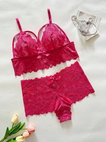 SHEIN Bộ đồ lót ren gợi cảm cỡ lớn 2 món cho nữ - Màu Hồng Tươi - Xem 6