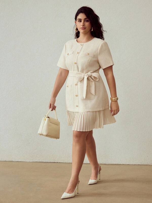 MOTF PREMIUM PLUS TWEED PLEATED HEM DRESS