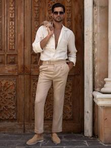 Manfinity VCAY Men's Casual Slim Fit Long Sleeve Woven Shirt, Suitable For Everyday Wear, Fall - Apricot - View 1