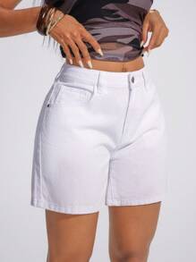 Jeanoix Quần short denim cài nút đa năng thời trang thường ngày dành cho nữ - trắng - Xem 7