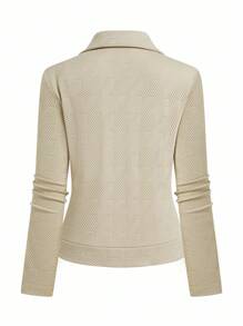 GlowEve 翻领纹理面料拉链休闲机车夹克 - 杏色 - 查看 3