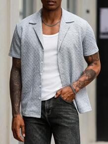 Manfinity Homme 男士休闲纽扣短袖衬衫 男士时尚上衣 街头潮流男士衬衫 男士夏季衬衫