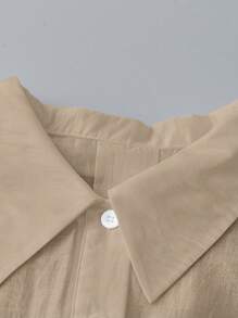 GlowEve 优雅休闲度假蝴蝶结衬衫 - 卡其色 - 查看 3