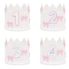 1件，半岁/1-5岁蝴蝶结生日帽装饰周岁礼物白色皇冠粉色蝴蝶结皇冠派对公主头饰照片白粉装饰生日派对帽装饰数量2/1-5亮片皇冠发饰公主生日派对节庆派对 - 彩色 - 查看 14