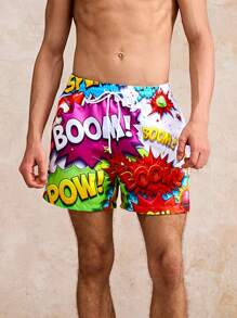Solantero Calções de praia masculinos com estampa de letras coloridas - Roxa - Ver 5