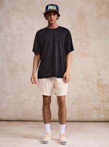 Surfspeed Quần short đi biển họa tiết hoa trơn màu có dây rút cho nam - Màu be - Xem 4