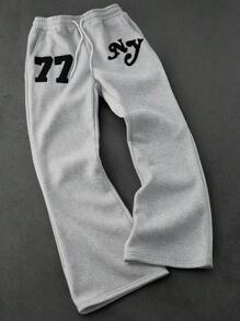 PAVTROS Pantalón de chándal para hombres con bordado 3D de la letra de Nueva York en color claro - Gris Claro - Ver 3