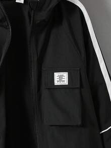 SHEIN 青少年男童休闲拼色连帽拉链夹克，通勤、上学、日常休闲、旅行、户外、派对等各种场合皆宜，适合秋冬季 - 彩色 - 查看 4