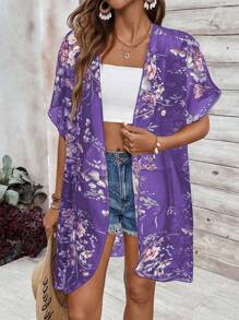 Breezaya Women's Floral All-Over Print Short Sleeve Casual Summer Cardigan