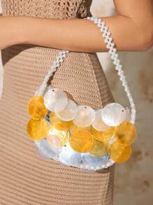 SHECARRY BEADED COLORBLOCK TOP HANDLE BAG - Beige - View 2