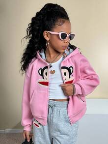 Coolane Kids 少女四季卡通刺绣拉链连帽卫衣 - 粉色 - 查看 6