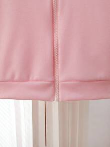 女童休闲粉色郁金香刺绣拉链连帽夹克，秋季 - 粉色 - 查看 5