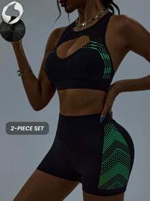 Innovista Leggings morbidi e confortevoli per allenamento notturno, vita alta, adatti per yoga, HIIT, ufficio e palestra, con pannelli in rete traspiranti e pantaloncini a prova di squat. Set sportivo da donna elegante e funzionale, con accenti verde neon, perfetto per serate di festa e Capodanno. - nero - Visualizzare 9