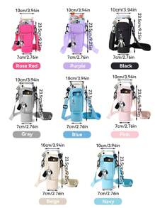 1 件带手机袋的水瓶袋，适用于 40/30 盎司带手柄的玻璃杯，带可调节肩带，钥匙钩，适合徒步旅行露营运动水瓶套隔热袋斜挎包 - 彩色 - 查看 15