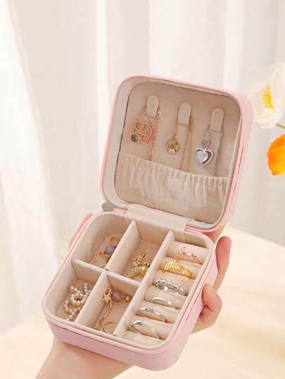 Paul Frank X ROMWE Small Jewelry Box, Women's And Men's Travel Jewelry Box, Pu Jewelry Rack, Storage Rack, Pink Ring And Earring Storage Box
