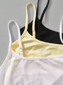 SHEIN EZwear 3 件套女士黑色、白色、奶油色无袖短款紧身吊带背心，适合夏季 - 彩色 - 查看 4