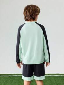 JNSQ Conjunto de uniforme de manga larga y pantalones cortos para deportes al aire libre para volver a la escuela, niños con cuello redondo, parches de color contrastante y estampado divertido, conjunto de manga larga y pantalones cortos para deportes al aire libre - Multicolor - Ver 2