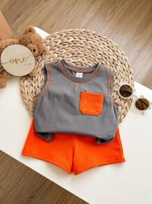 Baby Boy Contrast Piping Tank Top & Shorts