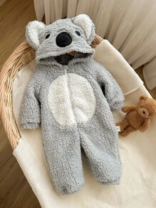 Pelele de forro polar con capucha, orejas y bordado de koala lindo para bebé recién nacido niño, otoño/invierno