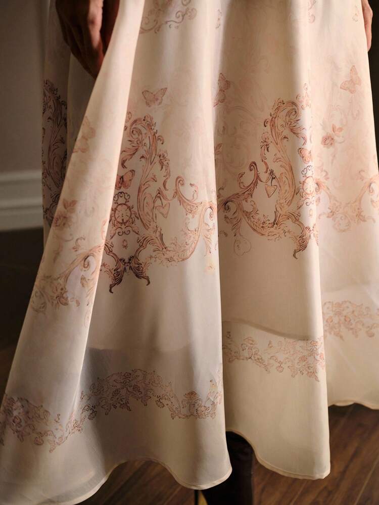 DAMASK PRINT ZIPPER SIDE FLARE SKIRT