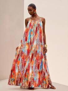 Zivah 2025 Summer New Arrival Music Festival, Easter, St. Patrick's Day, Boho, Casual, Birthday Party, Graduation, Student, Daily, Versatile, Vacation, Cruise, Beach, Sunbathing, Viral Fashion Spaghetti Strap Adjustable Buckle, Vertical Striped Texture, Loose Holiday Printed, Leopard Print Women Dress /Maxi Summer Dress /Vacation Dress/ Long Summer Dress/ Summer Maxi Dress Women