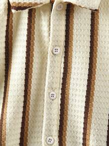 SHEIN Playful Pals 2pcs Young Boy Textured Stripe Knit Shirt And Shorts Set - Multicolor - View 7