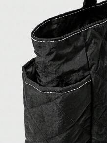 ROMWE Kawaii 女士时尚百搭荷叶边托特包 - 黑色 - 查看 7