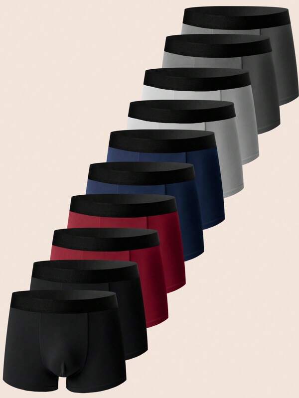 Manfinity Underwear&Sleepwear Basics 10pcs/Pack Men's Casual Contrast Color Elastic Waist Boxer Briefs Multipack Trunk