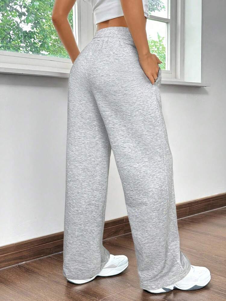 SHEIN EZwear 女士休闲宽松直筒运动裤，灰色 - 淺灰色 - 查看 2