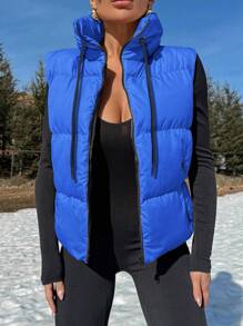 EURMUSE Sleeves Puffer Jacket With Zip And Warm Padding, Double Faced, Contrast Zipper Colour - Navy Blue - View 1