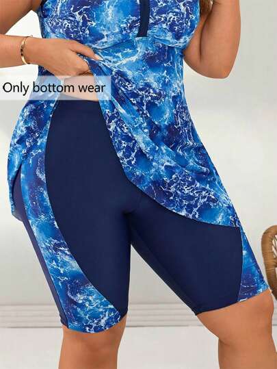 Swim Lushoire Shorts de baño medianos de talla grande para mujeres con estampado digital y parches, traje de baño para fiesta en la playa, vacaciones y natación