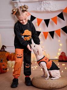 PETSIN 1 pièce de nouveau style de gilet portable pour chat et chien, mode, léger, respirant et confortable avec un imprimé de visage contrastant orange et noir pour Halloween - Multicolore - Voir 5