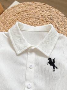 新生男婴/女婴可爱夏季休闲百搭都市白色短袖衬衫、松紧腰卡其色短裤套装