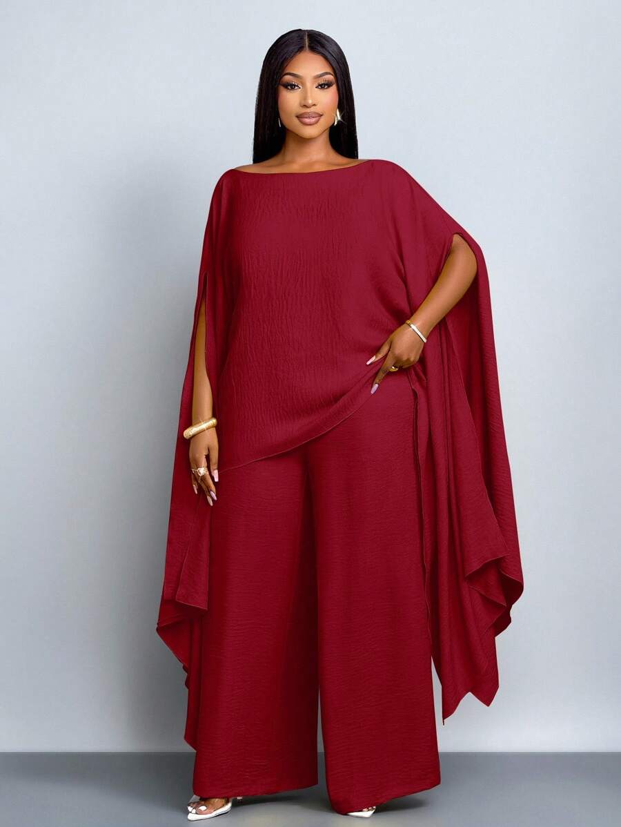 SOLERSUN Bộ đồ vest hai mảnh, bộ đồ ngày lễ rộng rãi, vải mùa thu cho nữ - Màu Đỏ Sâu - Xem 1