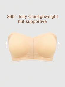 SHEIN Casual Comfy Simple Style Seamless Soft Wireless No Rims Thin Pad Wavy Edge Front Buttoning Jelly Strapless Bra - Apricot - View 6