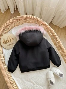 SHEIN 女宝宝可爱百搭保暖内衬连帽毛领夹克，秋冬 - 彩色 - 查看 8