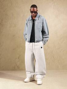 SUMWON Áo khoác denim đính hình ngôi sao rách rưới phong cách đường phố Grunge Áo khoác ngoài thường ngày có khóa kéo phía trước, viền thô, họa tiết ngôi sao, thiết kế hiện đại, tuyên bố thời trang - Màu xanh lam - Xem 4