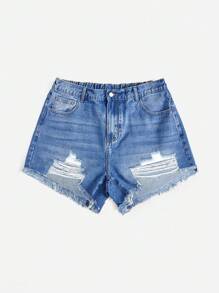 SHEIN EZwear Plus Size Denim Shorts, Fashionable For Autumn