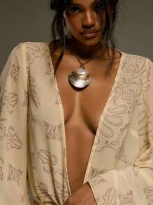 MUSERA 超低胸喇叭袖佩斯利印花衬衫，西部风情，适合秋季、街头、节日、优雅、Y2K、性感、可爱、90年代、波西米亚风、中西部、假日、派对、春夏等场合。 - 彩色 - 查看 2