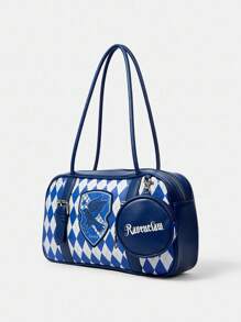 HARRY POTTER X SHEIN Women Letter & Plaid Pattern Shoulder Bag - Blue - View 4