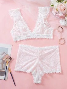 SHEIN 2pcs Women's Lace Front Closure Seamless Comfortable Lingerie Set - White - View 7